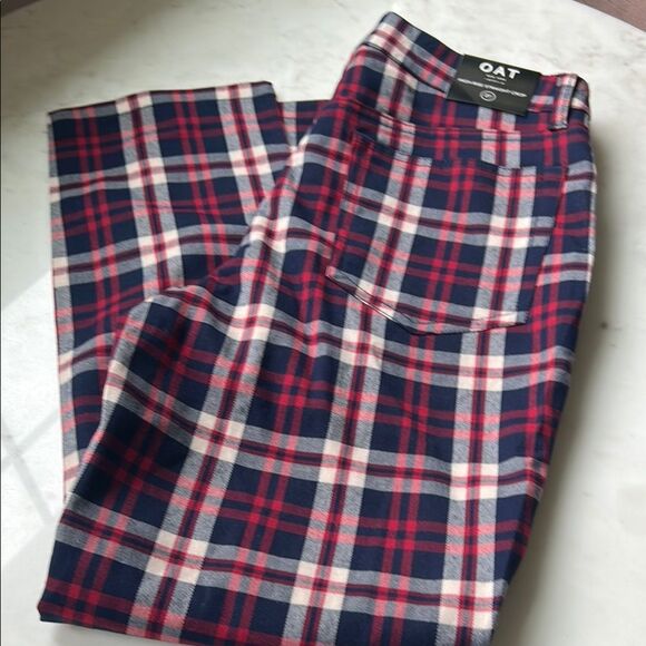 NEW Oat New York High Rise Red and Blue Plaid straight Cropped Pants - Picture 8 of 10
